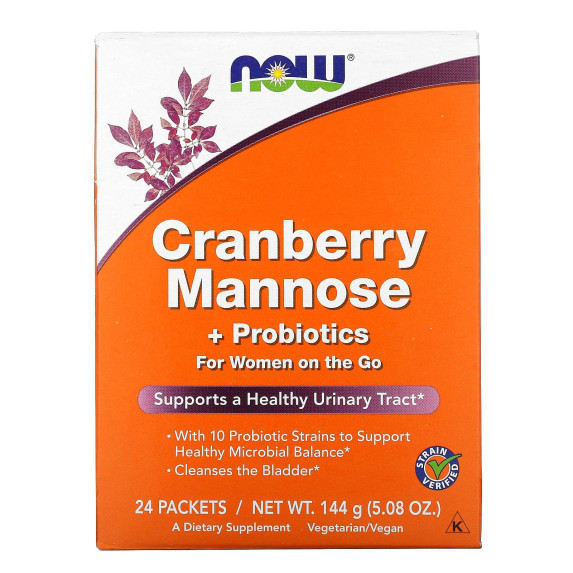 NOW Foods, Żurawina z mannozą i probiotykami, dla aktywnych kobiet, 24 opakowania, 6 g każda