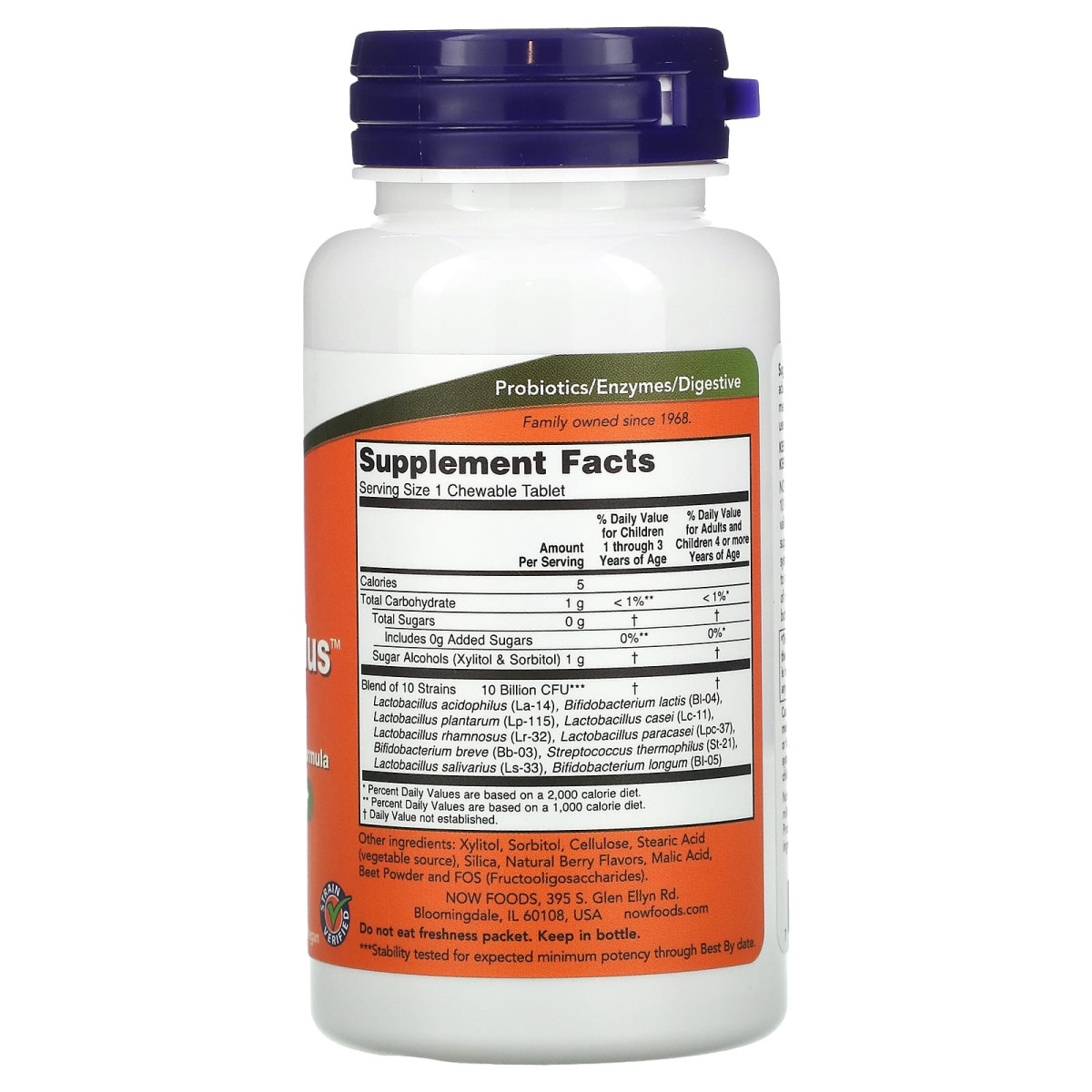 NOW Foods, Jagodowy dodatek dophilus zwiększonej mocy, 50 tabletek do ssania