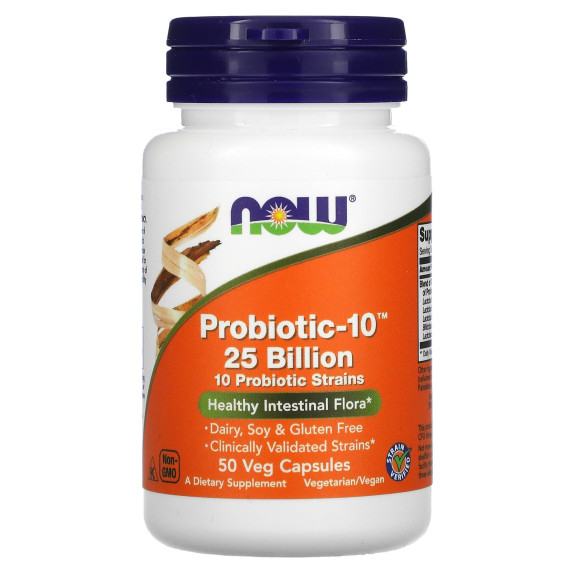 NOW Foods, Probiotic-10, 25 miliardów bakterii, 50 kapsułek roślinnych