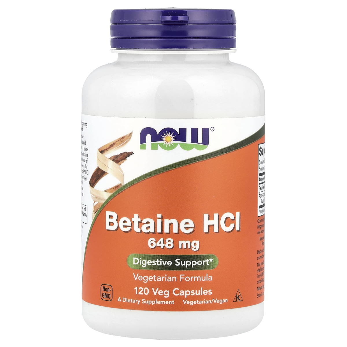 NOW Foods, Betaina HCL, 648 mg, 120 kapsułki wegetariańskie