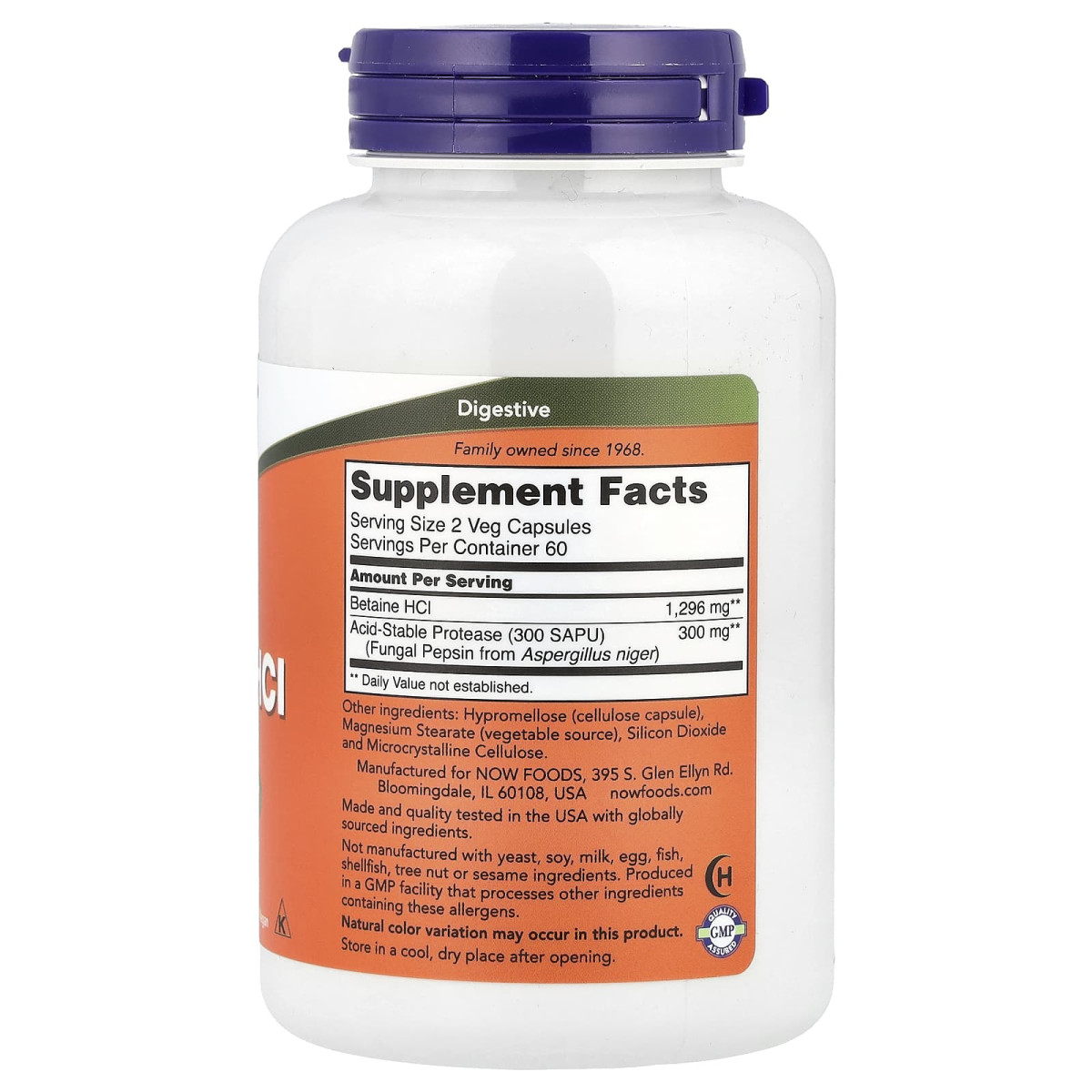 NOW Foods, Betaina HCL, 648 mg, 120 kapsułki wegetariańskie