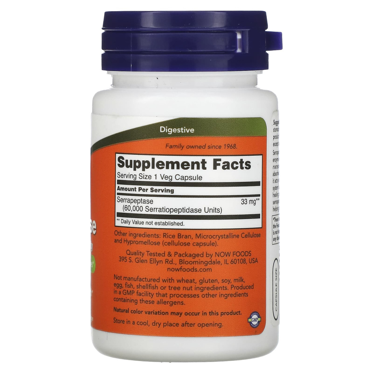 NOW Foods, Serrapeptaza, 33 mg, 60 kapsułek roślinnych