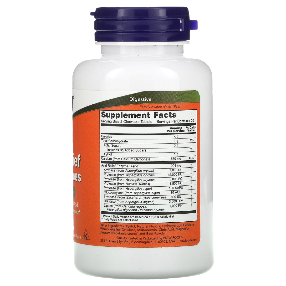 NOW Foods, Acid Relief with Enzymes, 60 tabletek do ssania
