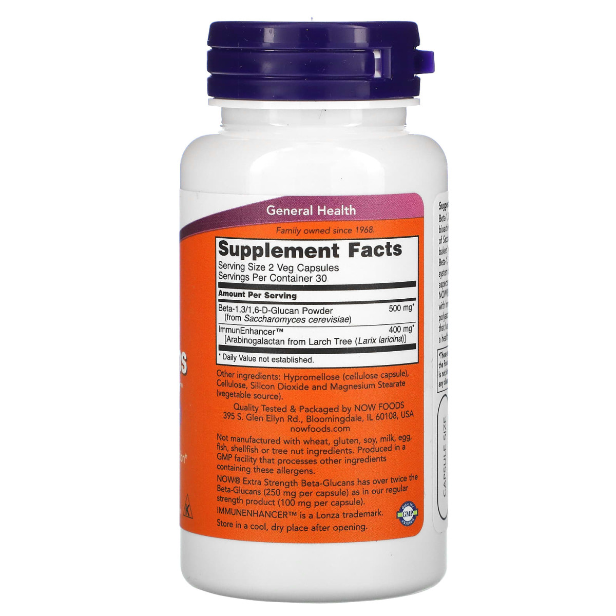 NOW Foods, Beta-glukany, z ImmunEnhancer, zwiększona siła działania, 250 mg, 60 kapsułek roślinnych