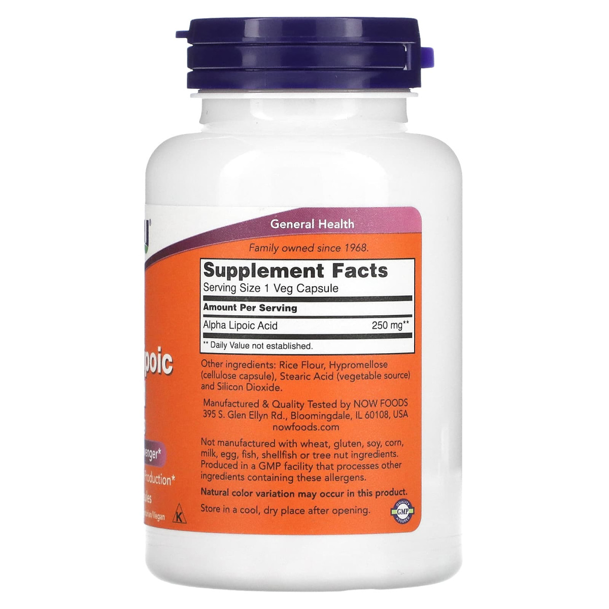 NOW Foods, Kwas alfa-liponowy, 250 mg, 120 kapsułek roślinnych