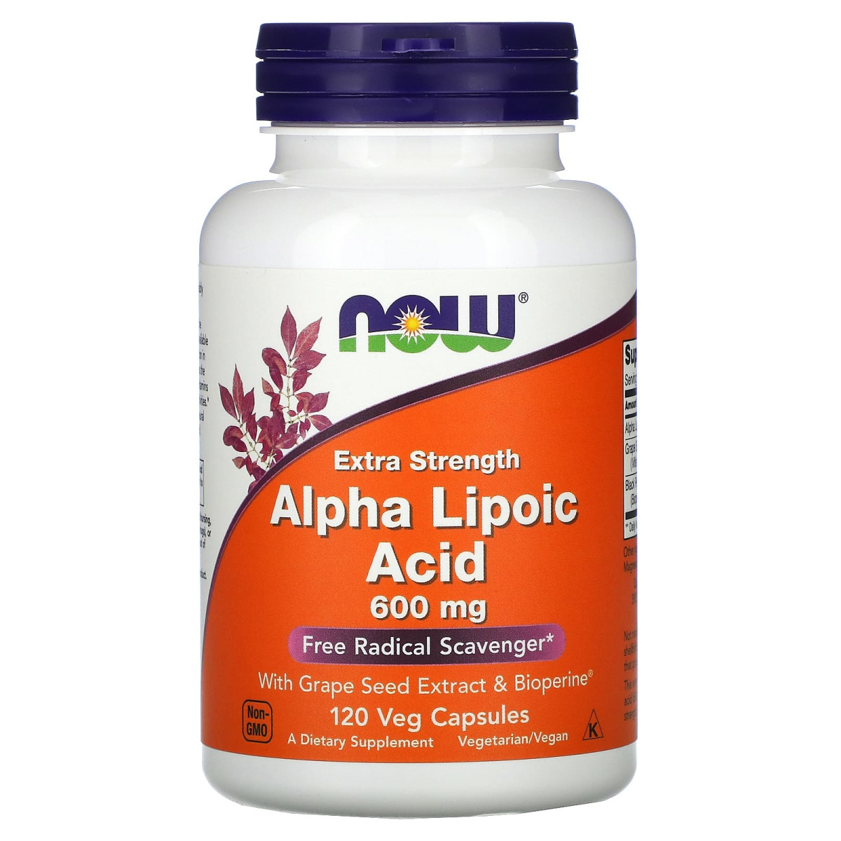 NOW Foods, Kwas alfa-liponowy, zwiększona siła działania, 600 mg, 120 kapsułek roślinnych
