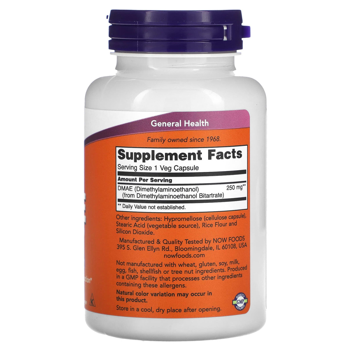 NOW Foods, DMAE, 250 mg, 100 kapsułek roślinnych