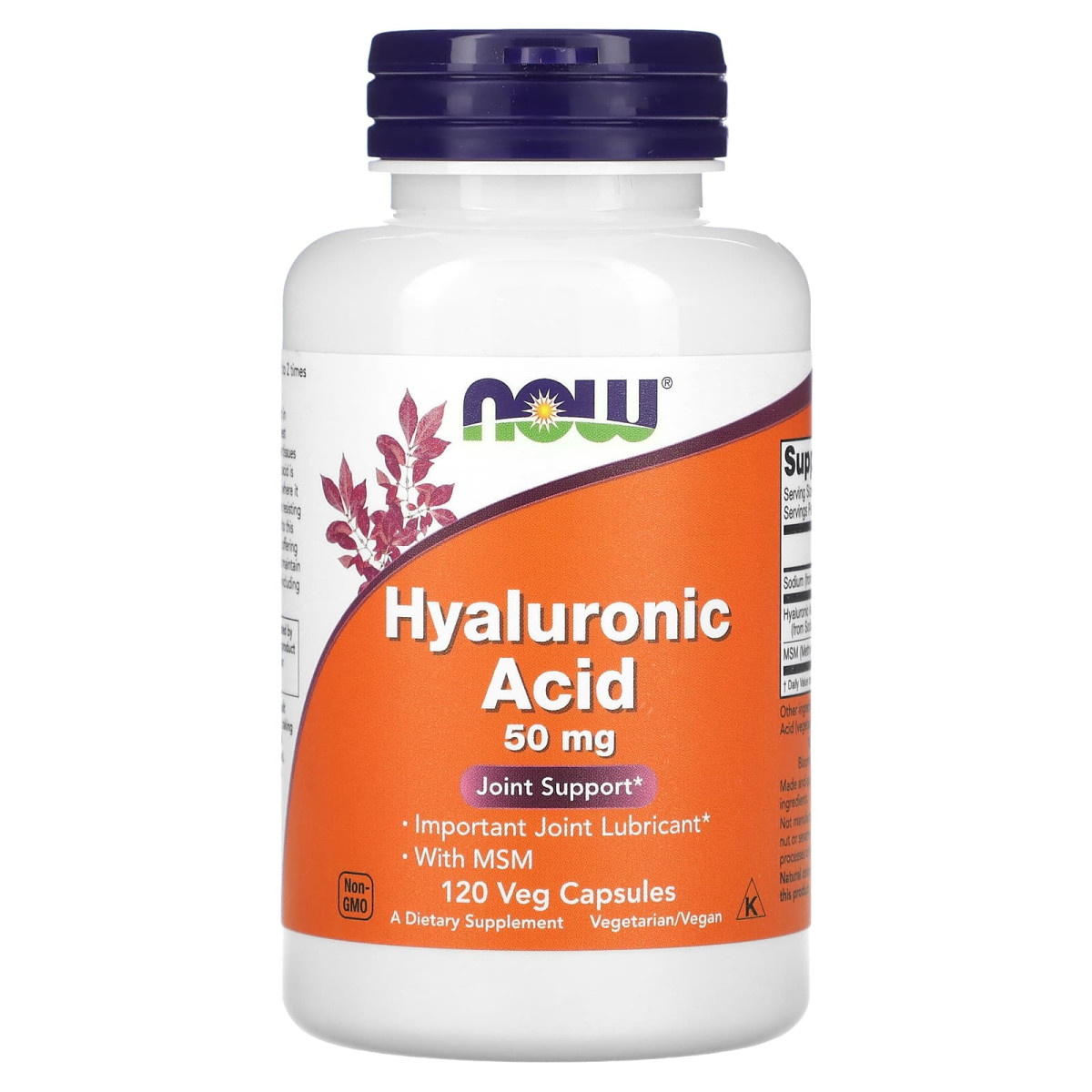 NOW Foods, Kwas hialuronowy z MSM, 50 mg, 120 kapsułek roślinnych