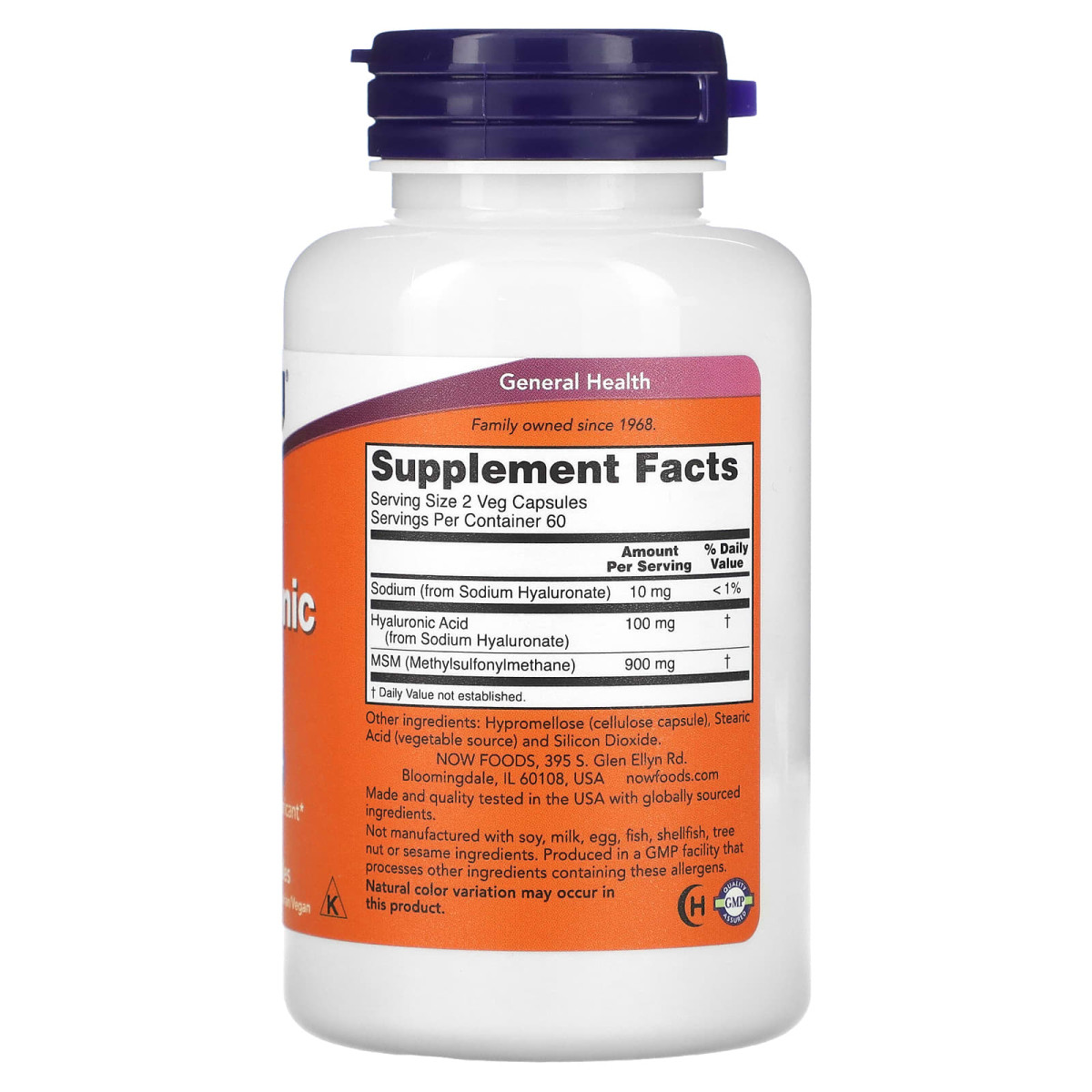 NOW Foods, Kwas hialuronowy z MSM, 50 mg, 120 kapsułek roślinnych