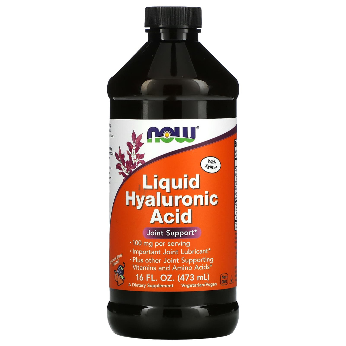 NOW Foods, Kwas hialuronowy w płynie o smaku jagód, 100 mg, 473 ml