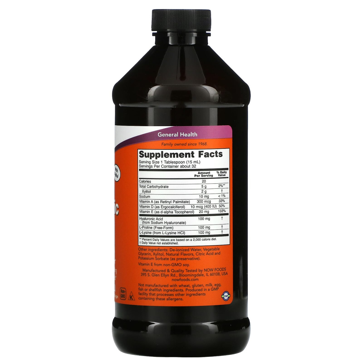 NOW Foods, Kwas hialuronowy w płynie o smaku jagód, 100 mg, 473 ml