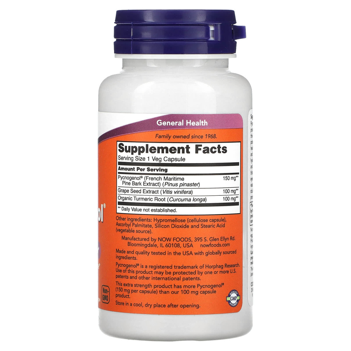 NOW Foods, Pycnogenol® o zwiększonej sile działania, 150 mg, 60 kapsułek roślinnych