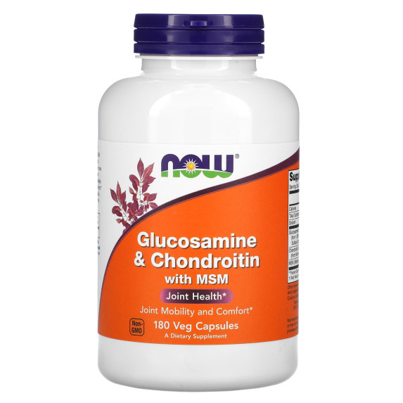 NOW Foods, Glukozamina + chondroityna pozyskana z MSM, 180 kapsułek roślinnych