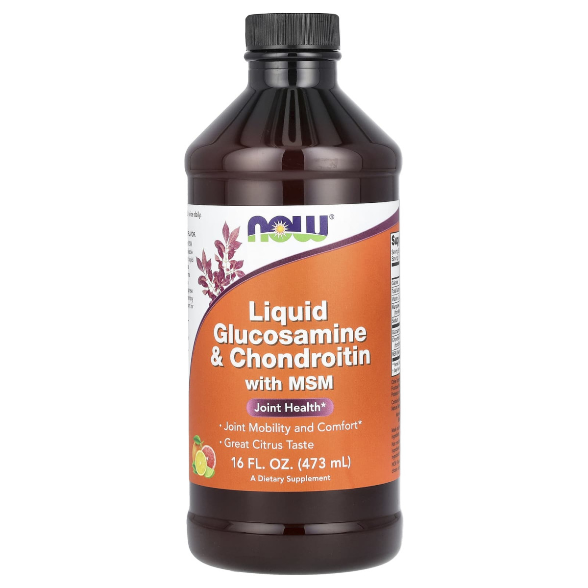 NOW Foods, Glukozamina i chondroityna w płynie z MSM, cytrusami, 473 ml