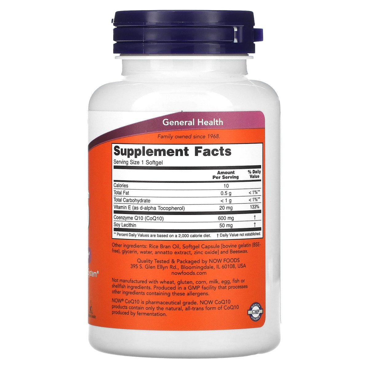 NOW Foods, Koenzym Q10 z witaminą E i lecytyną, maksymalna siła, 600 mg, 60 kapsułek miękkich