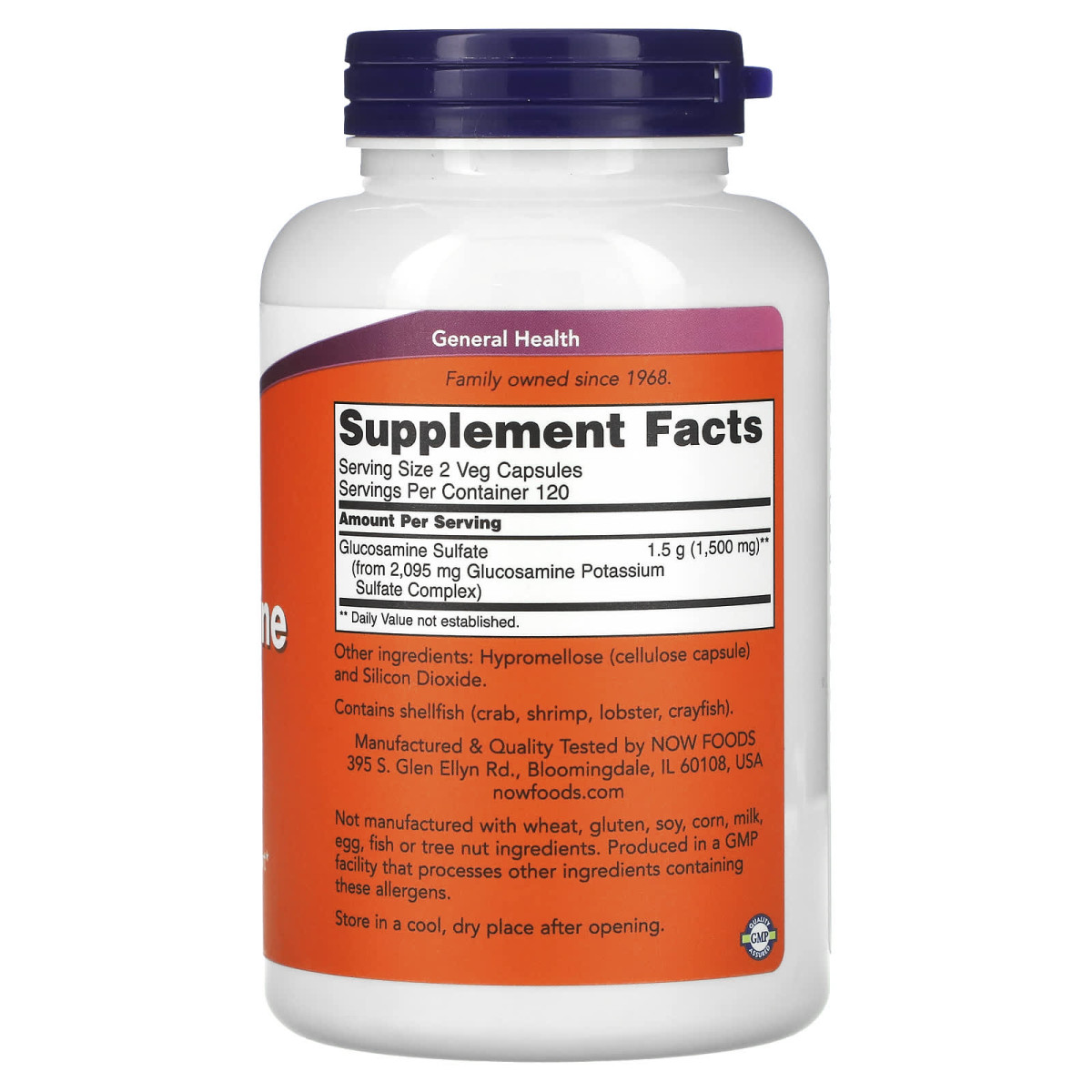 NOW Foods, Siarczan glukozaminy, 750 mg, 240 kapsułek roślinnych