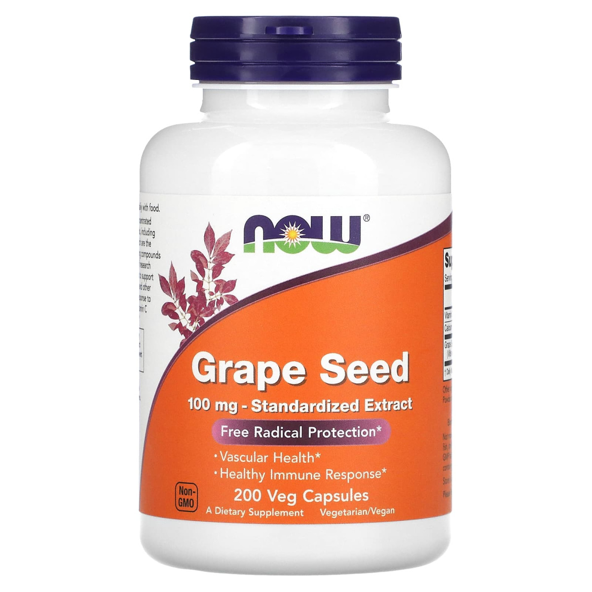 NOW Foods, Pestki winogron, ekstrakt standaryzowany, 100 mg, 200 kapsułek roślinnych