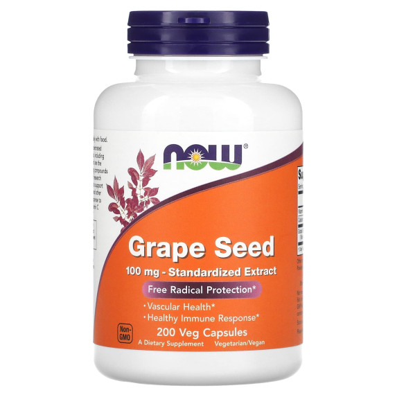 NOW Foods, Pestki winogron, ekstrakt standaryzowany, 100 mg, 200 kapsułek roślinnych
