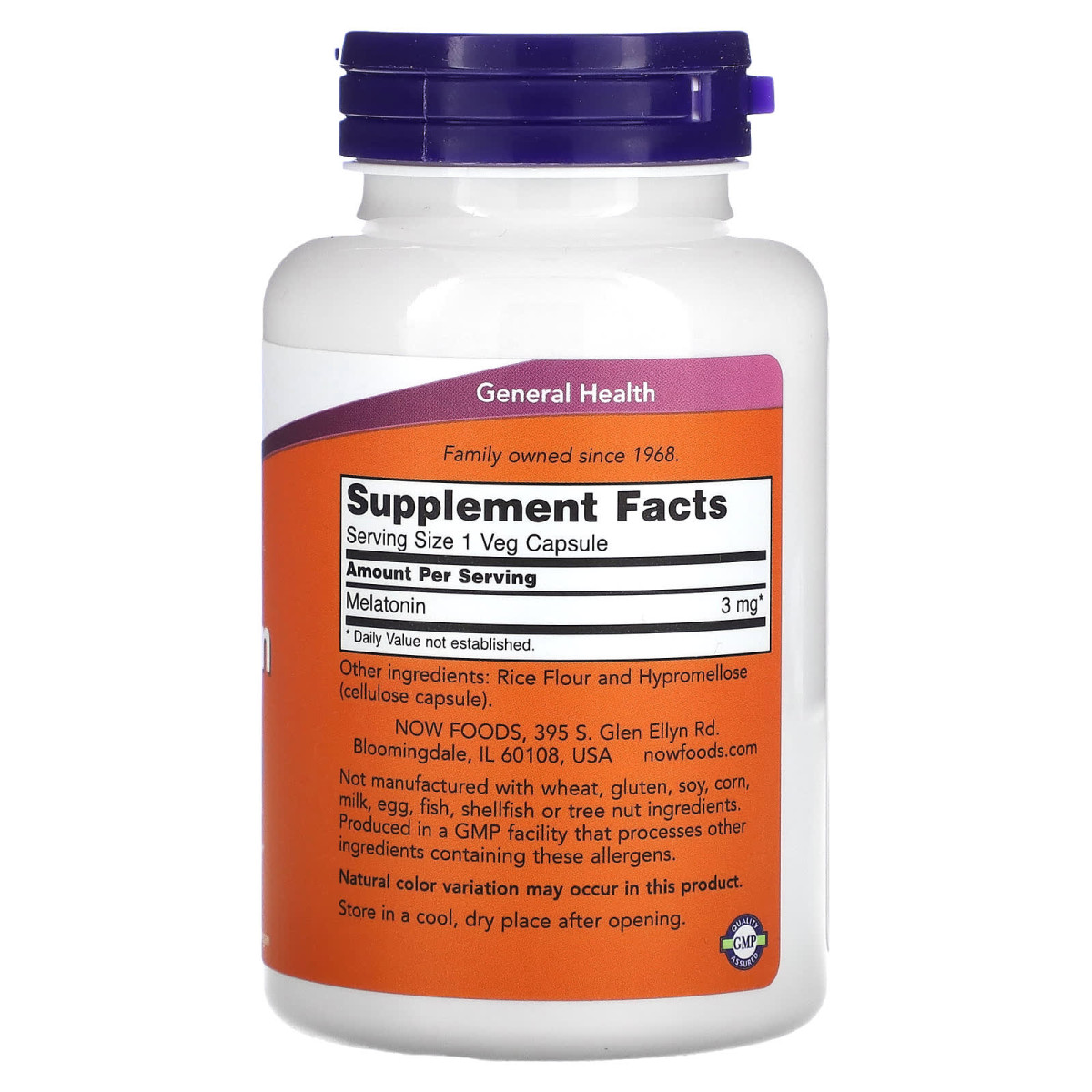 NOW Foods, Melatonin, 3 mg, 180 kapsułek roślinnych