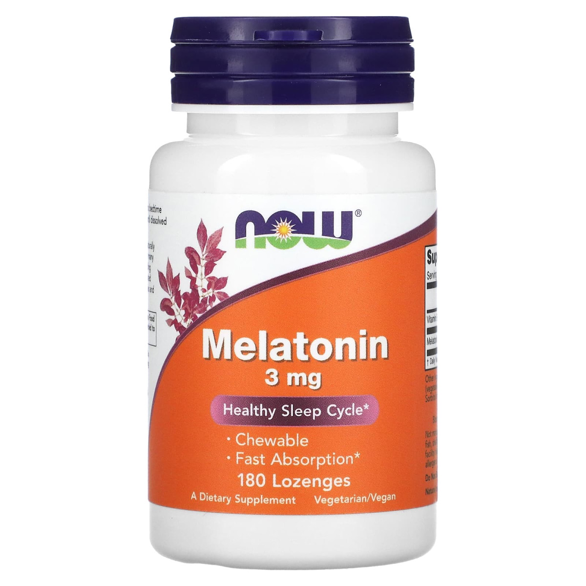 NOW Foods, Melatonina, 3 mg, 180 pastylek