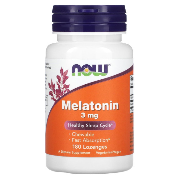 NOW Foods, Melatonina, 3 mg, 180 pastylek