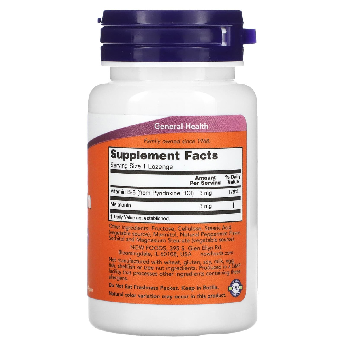 NOW Foods, Melatonina, 3 mg, 180 pastylek