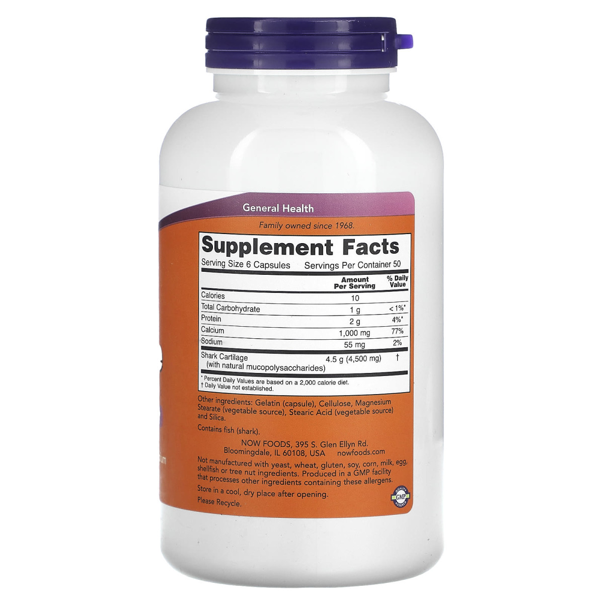 NOW Foods, Chrząstka rekina, 750 mg, 300 kapsułek