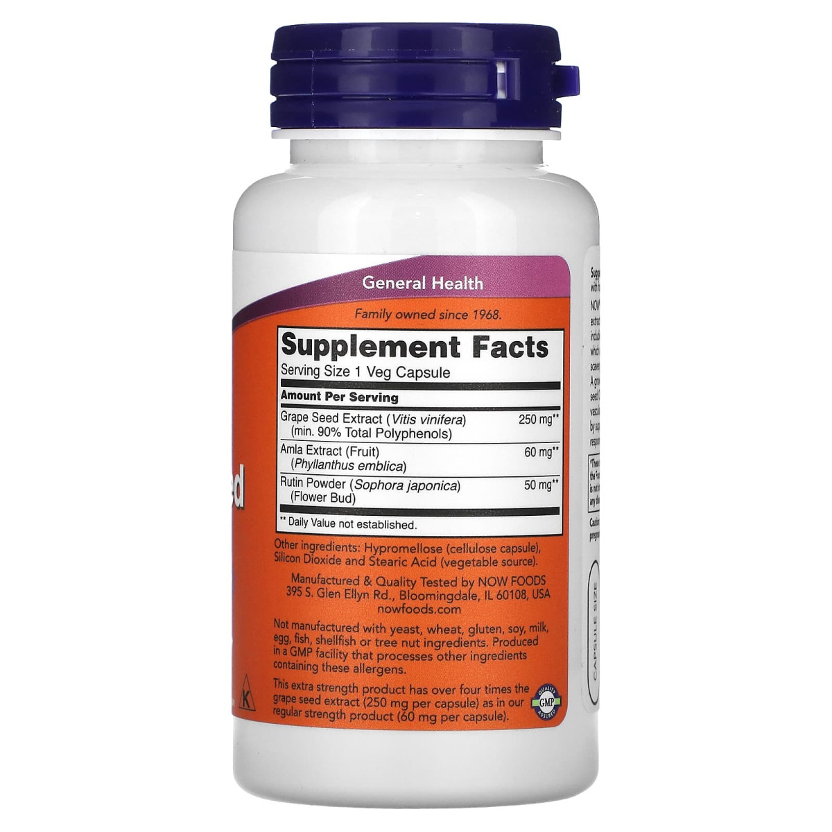 NOW Foods, Pestki winogron, zwiększona moc, 250 mg, 90 kapsułek roślinnych