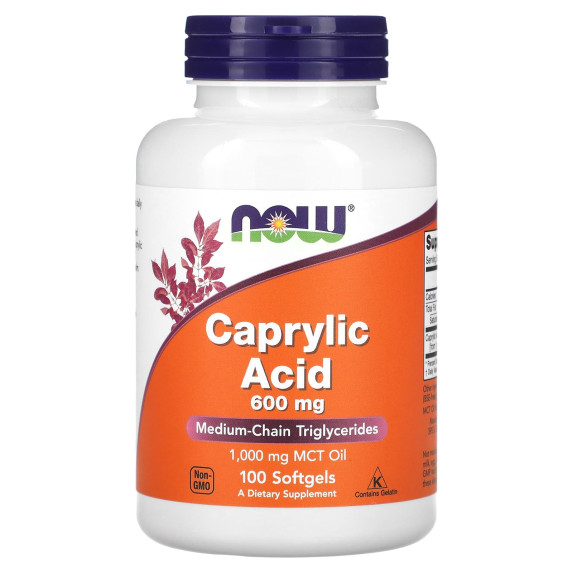 NOW Foods, Caprylic Acid, 600 mg, 100 kapsułek miękkich