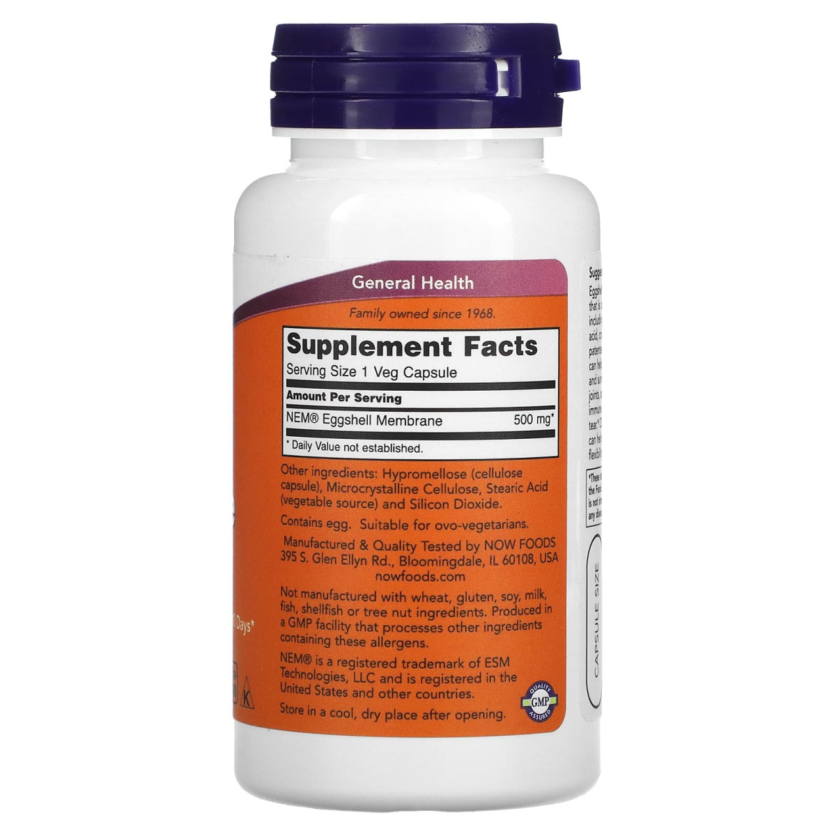 NOW Foods, Membrana skorupki jaja, 500 mg, 60 kapsułek roślinnych