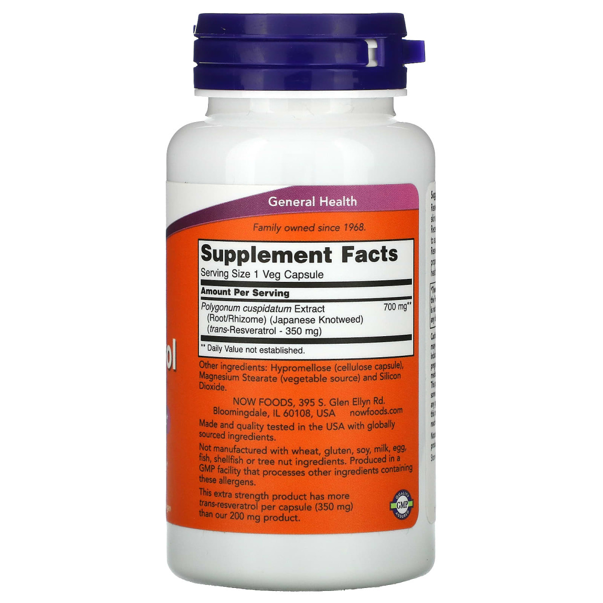 NOW Foods, Resweratrol o zwiększonej sile działania, 350 mg, 60 kapsułek roślinnych