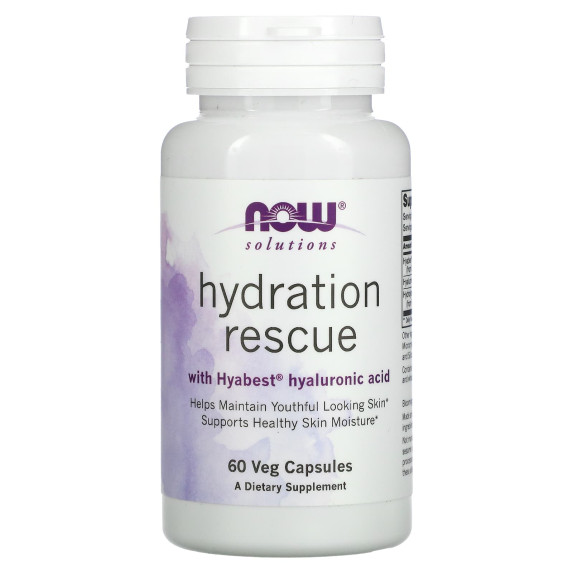 NOW Foods, Solutions, Hydration Rescue with Hyabest Kwas hialuronowy, 60 kapsułek roślinnych