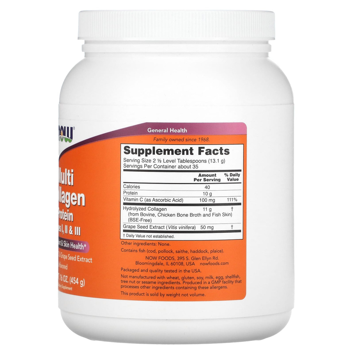 NOW Foods, Białko multikolagenowe, typu I, II i III, bezsmakowe, 454 g