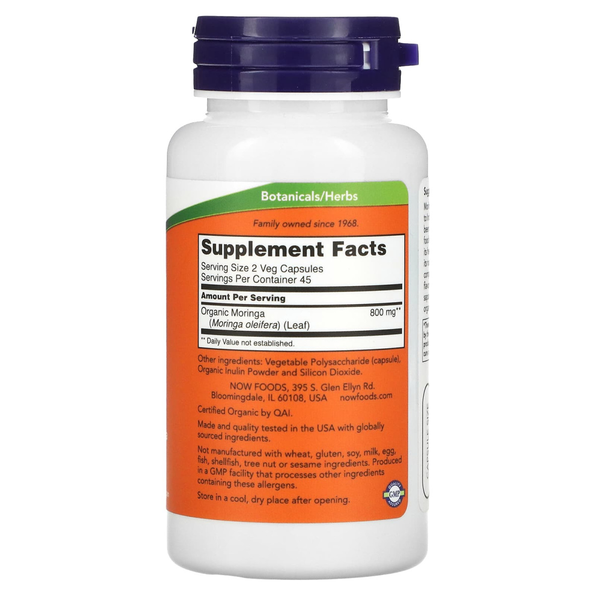 NOW Foods, Liść moringi, 90 kapsułek roślinnych (400 mg na kapsułkę)