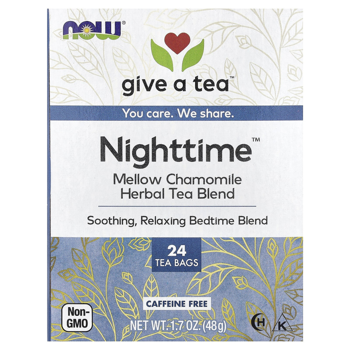 NOW Foods, Herbal Tea Blend, Nighttime™, bez kofeiny, 24 torebki, 48 g