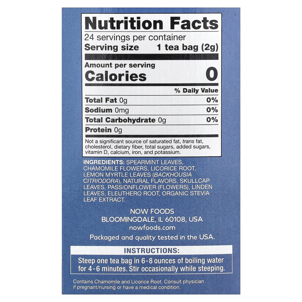 NOW Foods, Herbal Tea Blend, Nighttime™, bez kofeiny, 24 torebki, 48 g