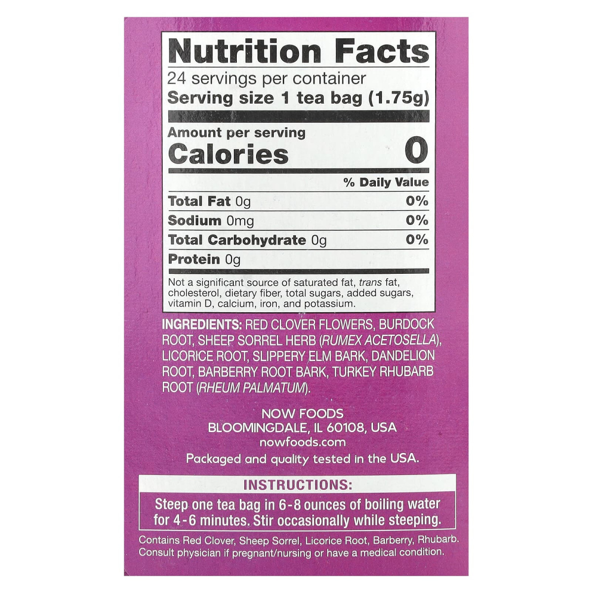 NOW Foods, Real Tea, Ojibwa, bez kofeiny, 24 torebki, 42 g