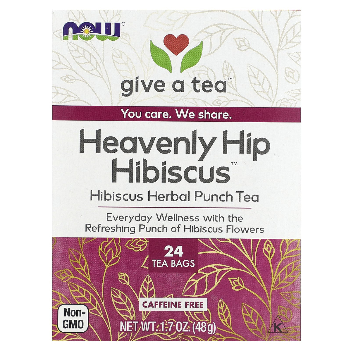 NOW Foods, Heavenly Hip Hibiscus, herbata ziołowa, bez kofeiny, 24 torebki herbaty, 48 g