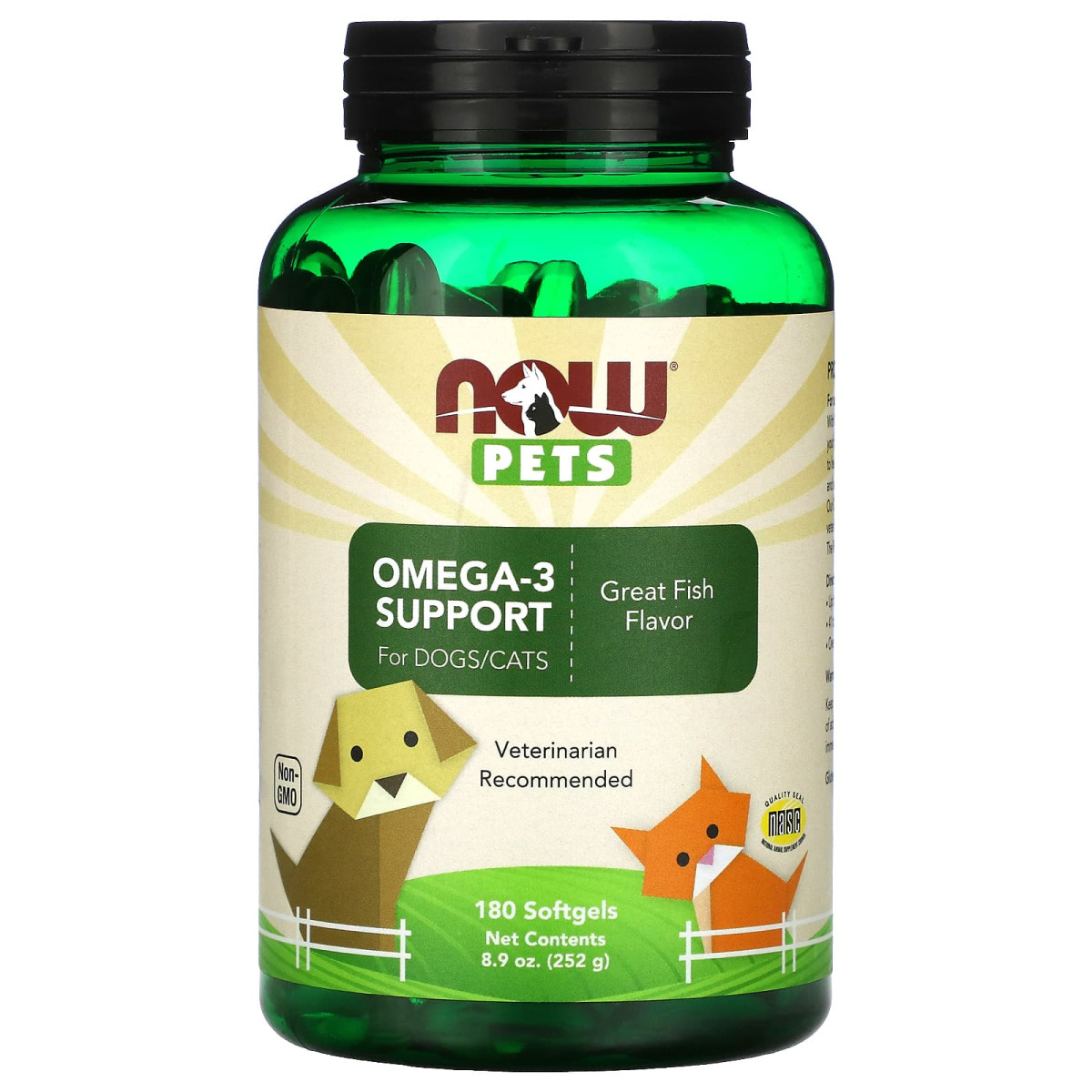 NOW Foods, Zwierzęta domowe, kwasy omega-3 dla psów i kotów, wspaniałe ryby, 180 miękkich kapsułek, 252 g