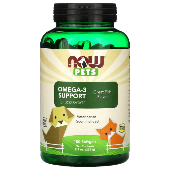 NOW Foods, Zwierzęta domowe, kwasy omega-3 dla psów i kotów, wspaniałe ryby, 180 miękkich kapsułek, 252 g