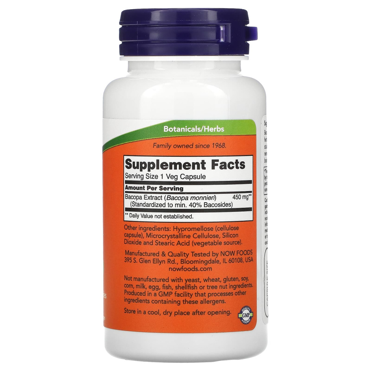 NOW Foods, Ekstrakt z bakopy, 450 mg, 90 kapsułek roślinnych