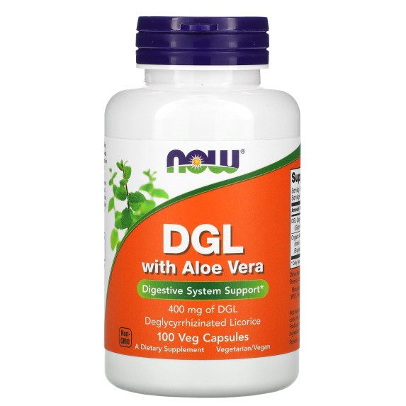 NOW Foods, DGL z aloesem, 400 mg, 100 kapsułek roślinnych