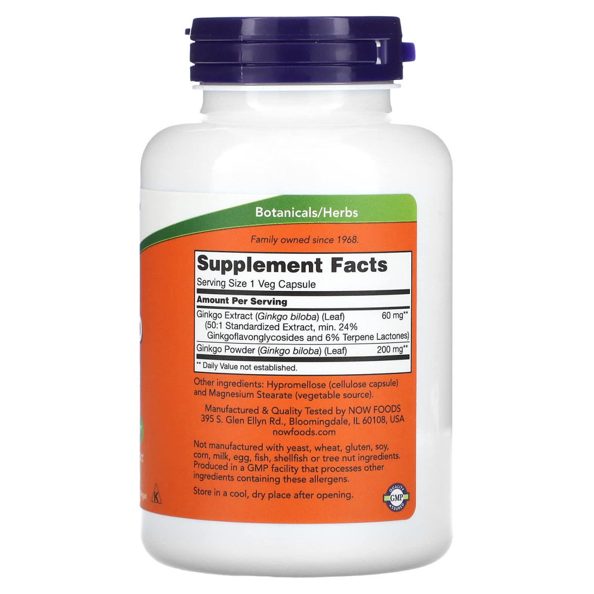 NOW Foods, Ginkgo Biloba, 60 mg, 240 kapsułek roślinnych