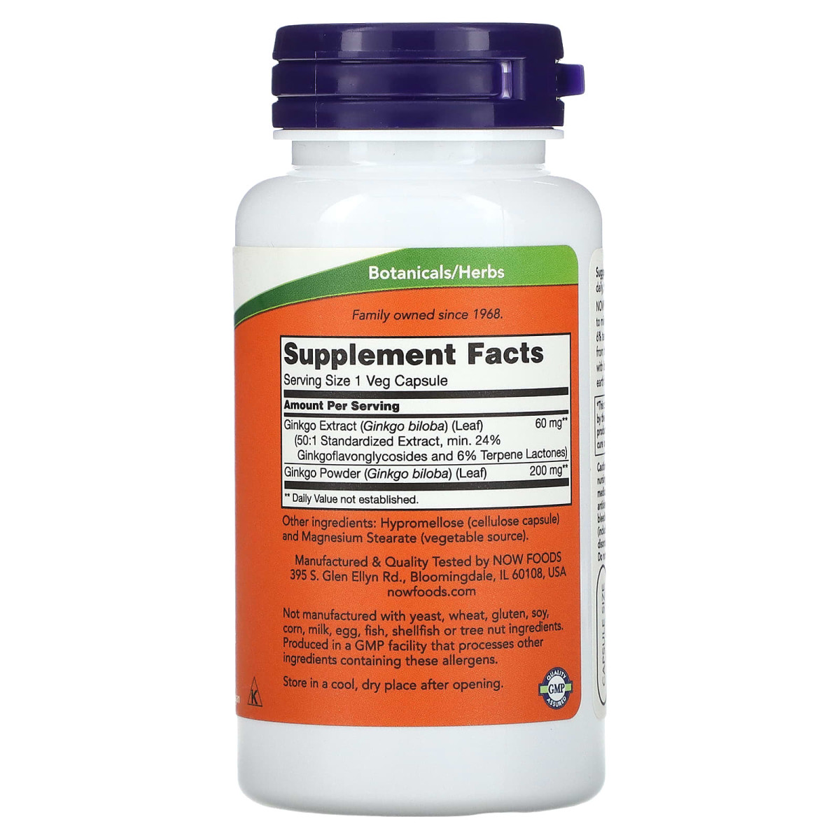 NOW Foods, Ginkgo Biloba, 60 mg, 60 kapsułek roślinnych