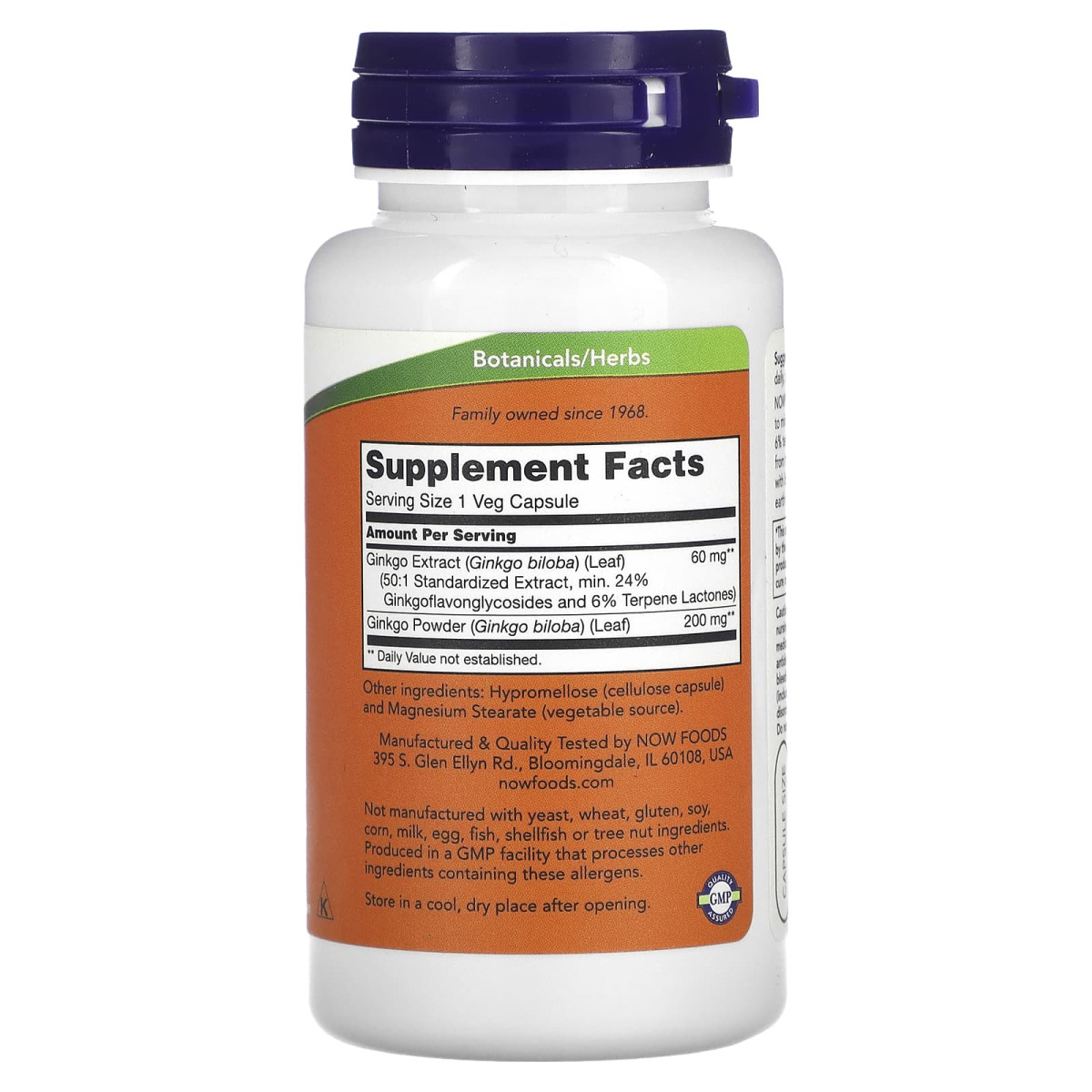 NOW Foods, Ginkgo Biloba, 60 mg, 120 kapsułek roślinnych