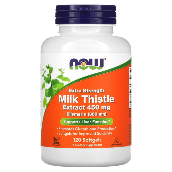 NOW Foods, Milk Thistle Extract, dodatkowa siła, 450 mg, 120 miękkich kapsułek