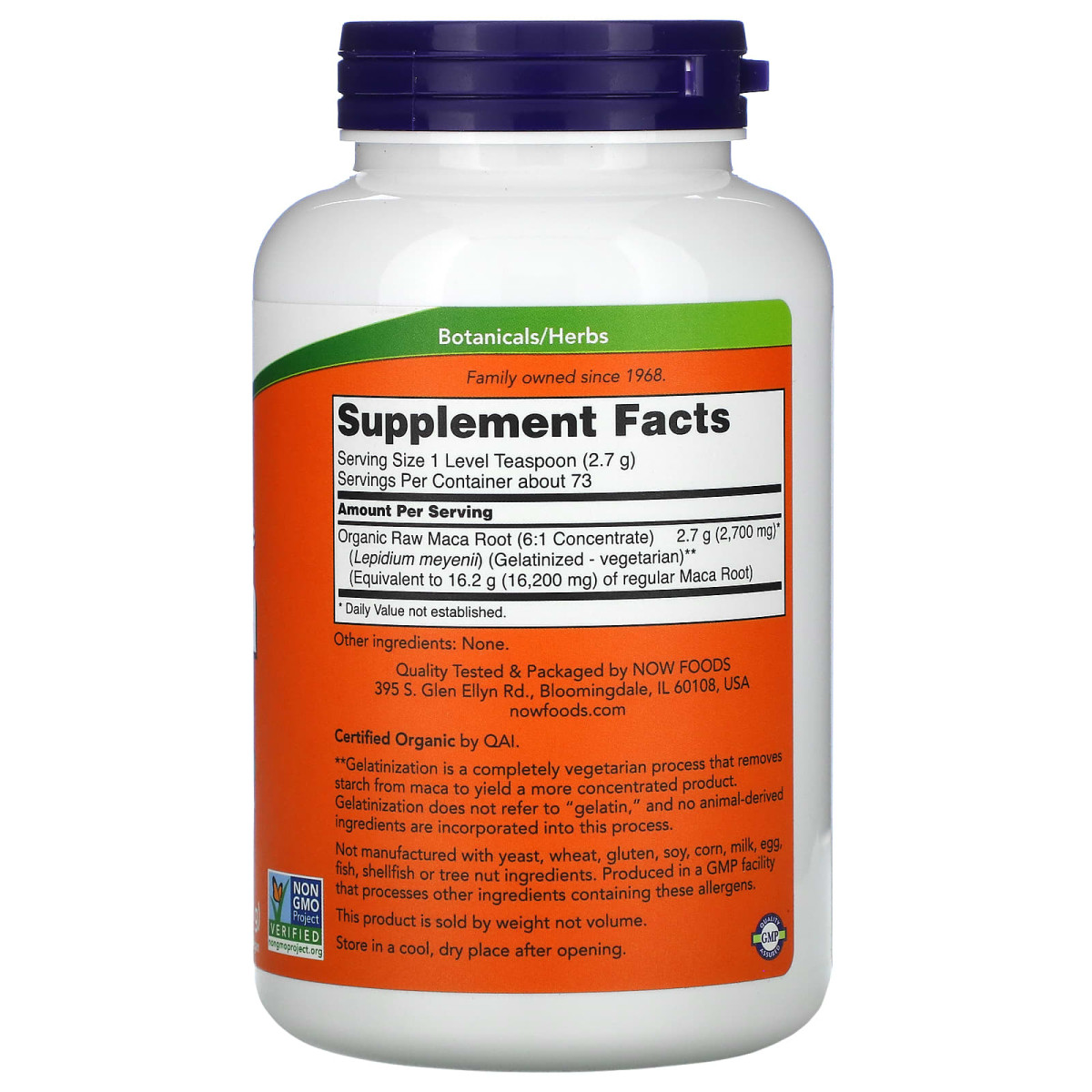NOW Foods, Certyfikowana organiczna maca, czysty proszek, 198 g