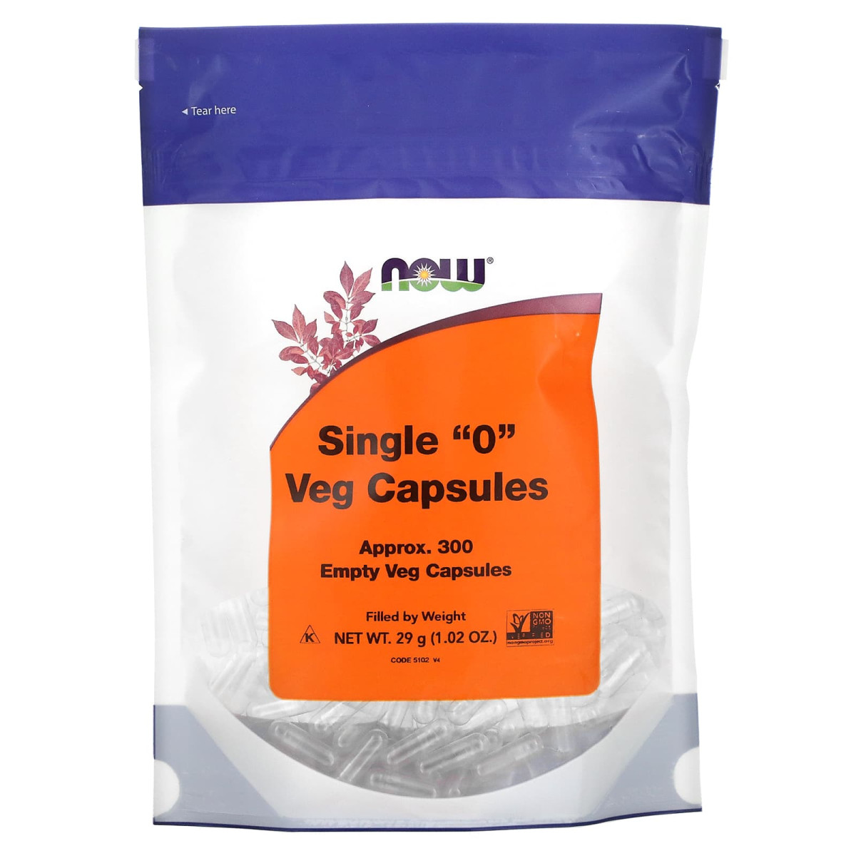 NOW Foods, Pojedyncze kapsułki roślinne „0”, około 300 pustych kapsułek roślinnych, 29 g