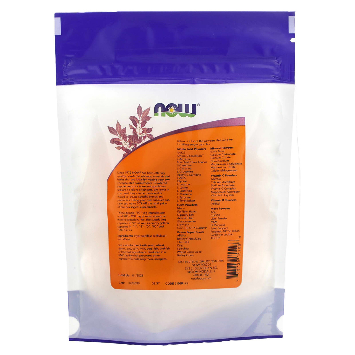 NOW Foods, Podwójne kapsułki roślinne „00”, około 250 pustych kapsułek roślinnych