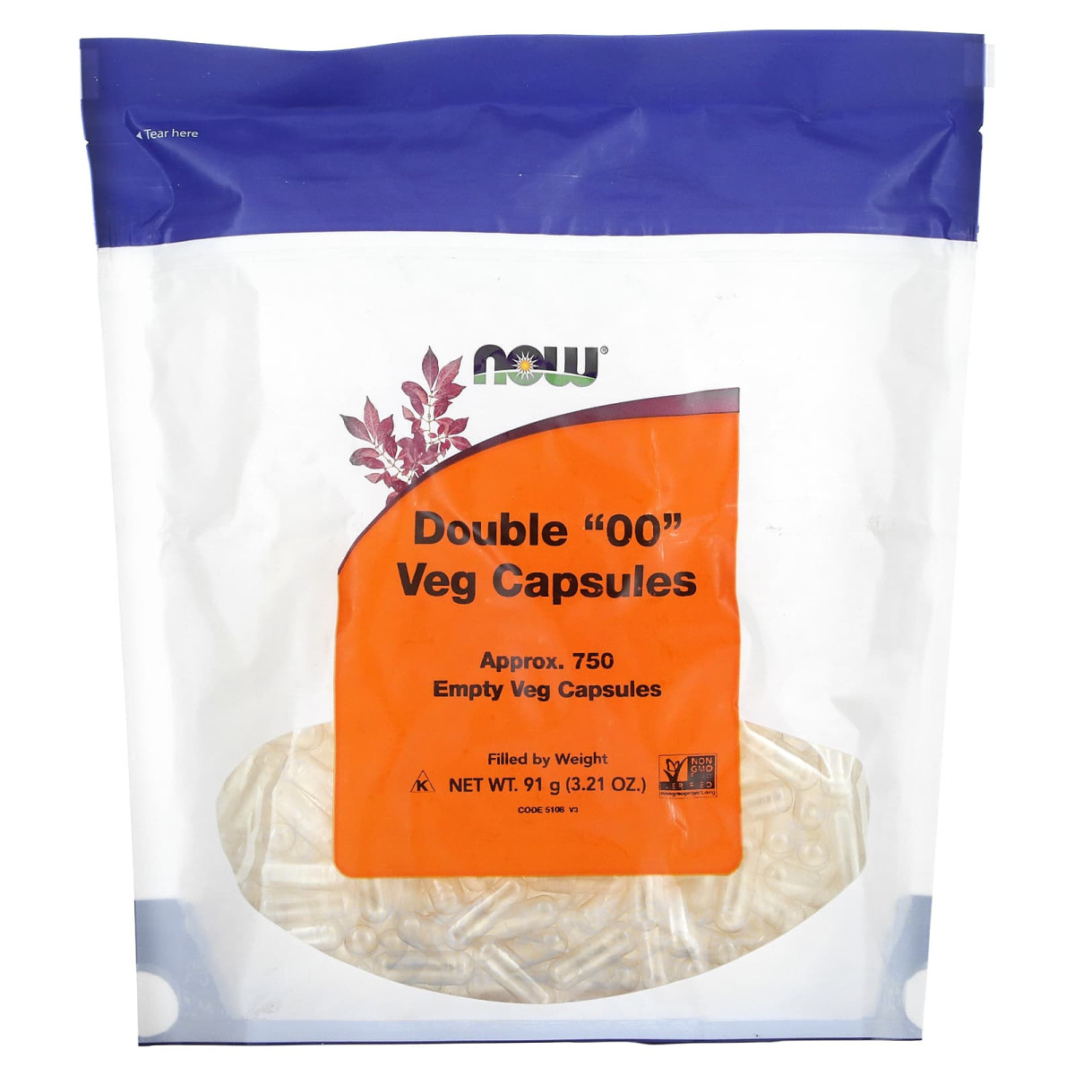 NOW Foods, Podwójne kapsułki roślinne „00”, około 750 pustych kapsułek roślinnych, 91 g